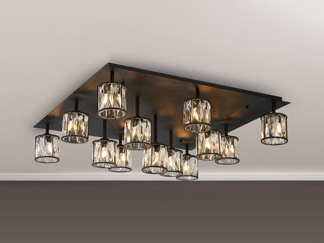 Swindlehirs Satin Black Square 13 x G9 Flush Light With Clear Crystal