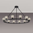 Swindlehirs Satin Black 12 Light With Clear Crystal Round G9 Telescopic Light With Clear Crystal