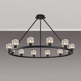 Swindlehirs Satin Black 12 Light With Clear Crystal Round G9 Telescopic Light With Clear Crystal