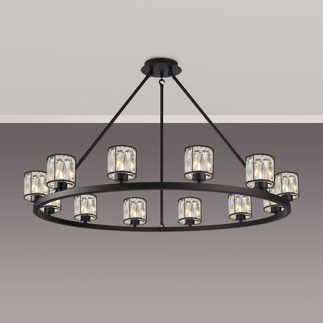 Swindlehirs Satin Black 12 Light With Clear Crystal Round G9 Telescopic Light With Clear Crystal