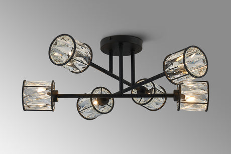 Swindlehirs Satin Black 6 x G9 Crossed Arm Semi Flush Light With Clear Crystal