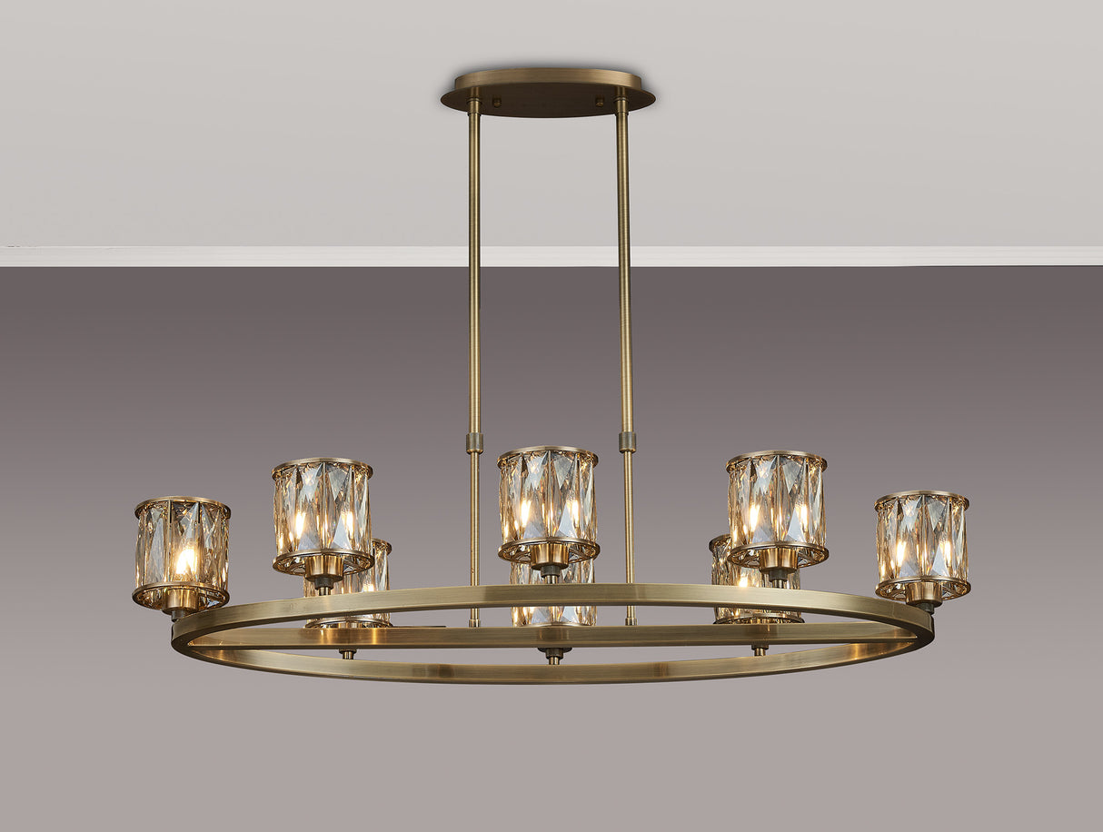 Swindlehirs Antique Brass 8 Light With Cognac Crystal Oval G9 Telescopic Light With Cognac Crystal
