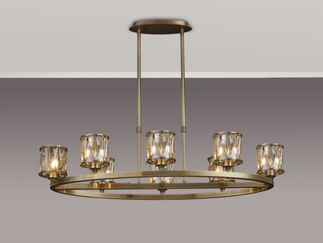 Swindlehirs Antique Brass 8 Light With Cognac Crystal Oval G9 Telescopic Light With Cognac Crystal