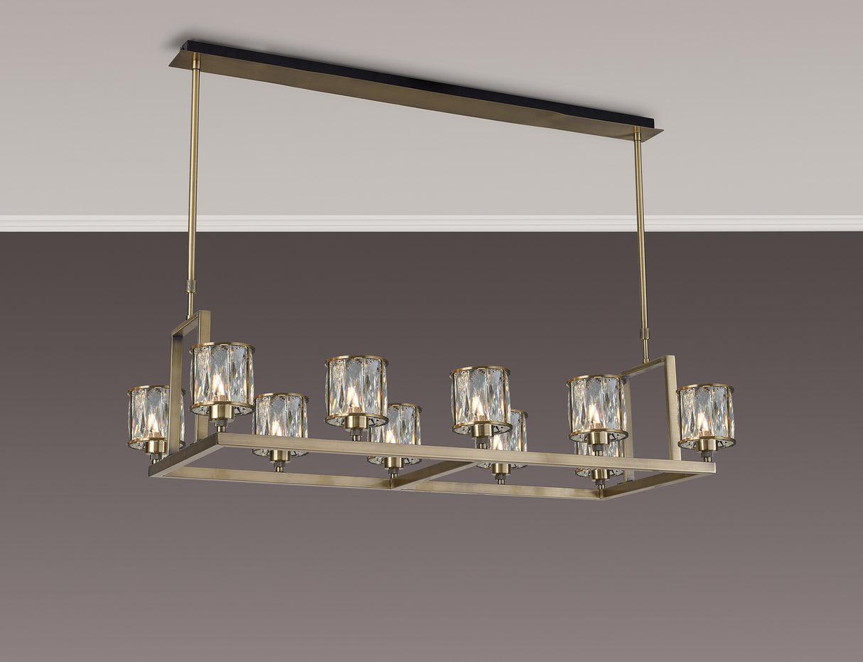 Swindlehirs Antique Brass 10 Light With Clear Crystal Rectangle G9 Telescopic Light With Clear Crystal