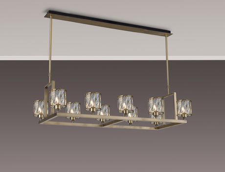 Swindlehirs Antique Brass 10 Light With Clear Crystal Rectangle G9 Telescopic Light With Clear Crystal