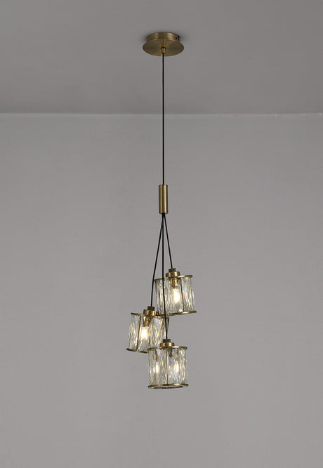 Swindlehirs Antique Brass 3 x G9 2m 1 Drop Cluster Pendant