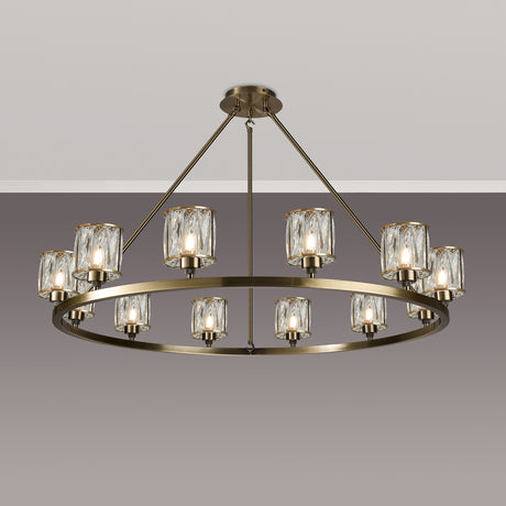 Swindlehirs Antique Brass 12 Light With Clear Crystal Round G9 Telescopic Light With Clear Crystal