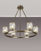 Swindlehirs Antique Brass 6 Light With Clear Crystal Round G9 Telescopic Light With Clear Crystal