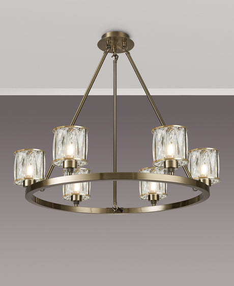 Swindlehirs Antique Brass 6 Light With Clear Crystal Round G9 Telescopic Light With Clear Crystal