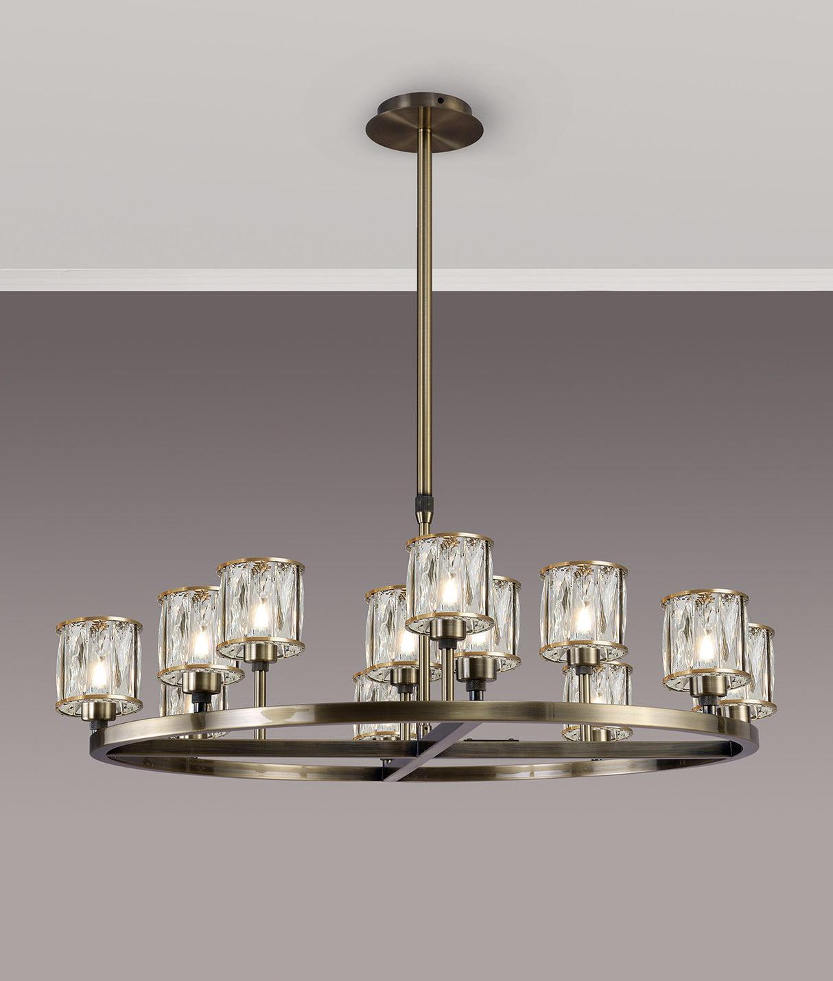 Swindlehirs Antique Brass 8 + 4 Light With Clear Crystal Round G9 Telescopic Light With Clear Crystal