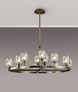 Swindlehirs Antique Brass 8 + 4 Light With Clear Crystal Round G9 Telescopic Light With Clear Crystal