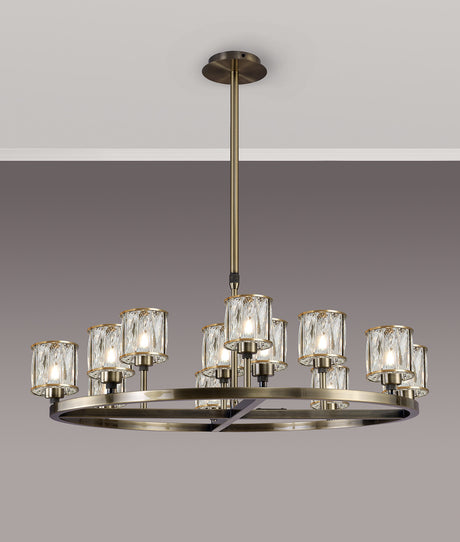 Swindlehirs Antique Brass 8 + 4 Light With Clear Crystal Round G9 Telescopic Light With Clear Crystal