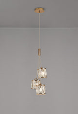 Swindlehirs 3 Light G9 2m 1 Drop Cluster Pendant French Gold / Clear Crystal Shade