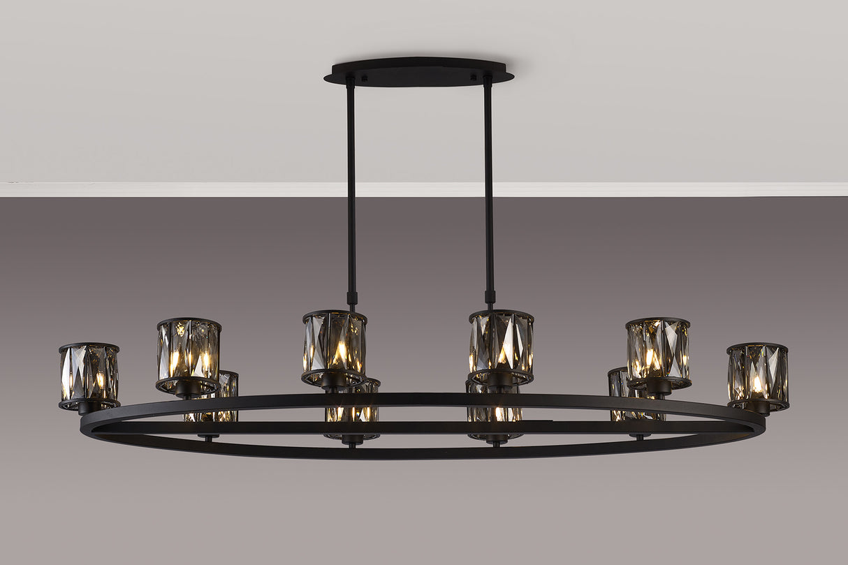 Swindlehirs 10 Light Oval G9 Telescopic Light Sand Black / Smoked Crystal Shade