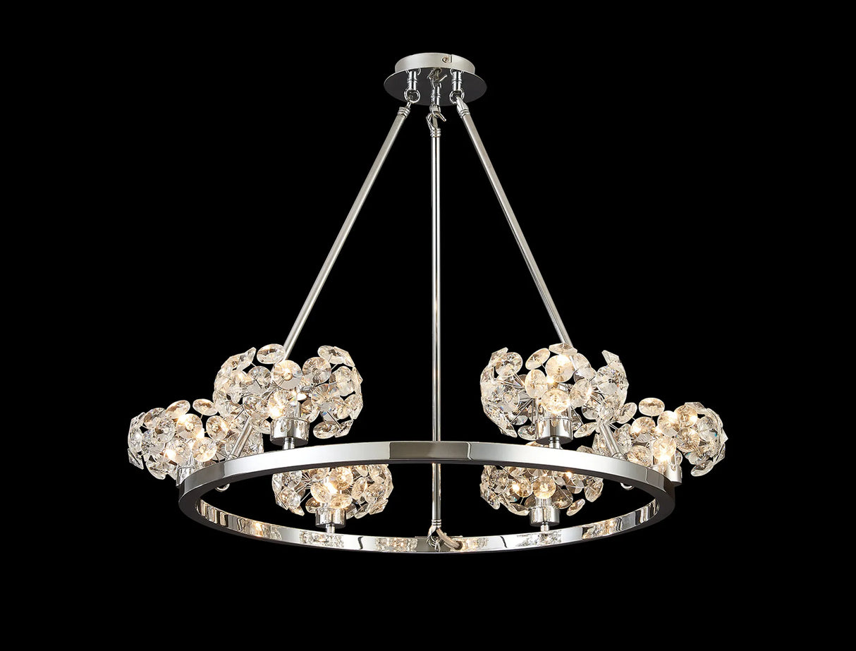 Byrne Polished Chrome 6 Light Round G9 Telescopic Light Polished Chrome & Crystal Shade