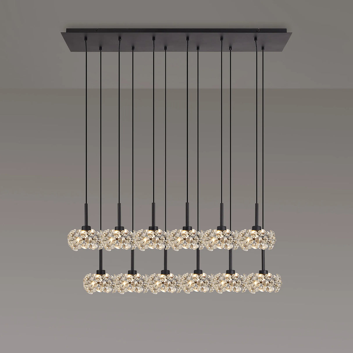 Byrne 12 x G9 2m Linear Pendant With Satin Black/Crystal Shade