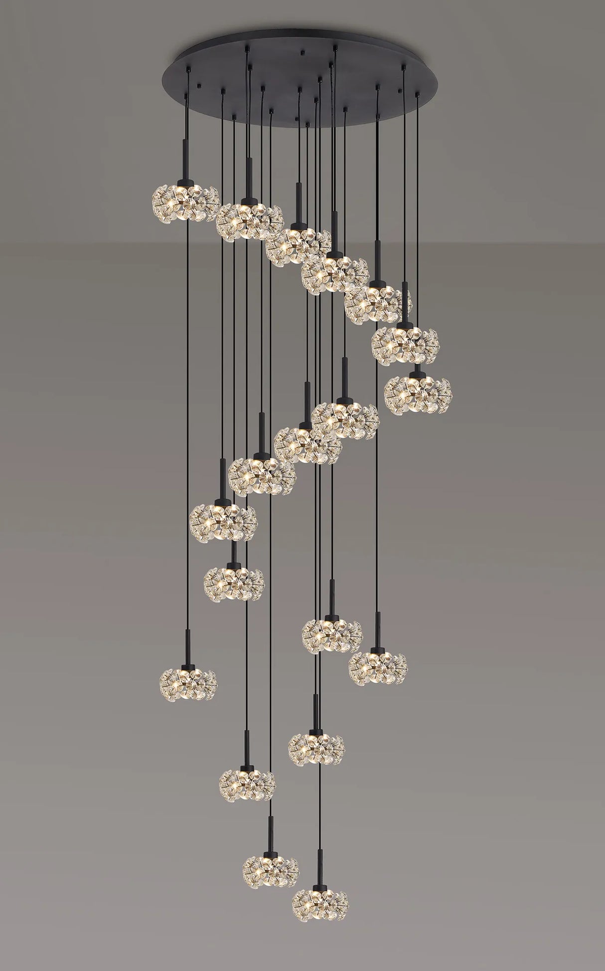 Byrne 19 x G9 3.5m Round Multiple Pendant With Satin Black/Crystal Shade