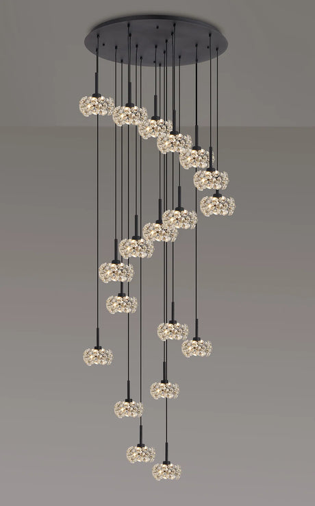Byrne 19 x G9 3.5m Round Multiple Pendant With Satin Black/Crystal Shade