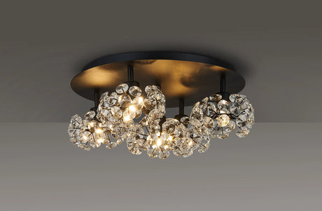 Byrne Round 5 x G9 Flush Light With Satin Black/Crystal Shade