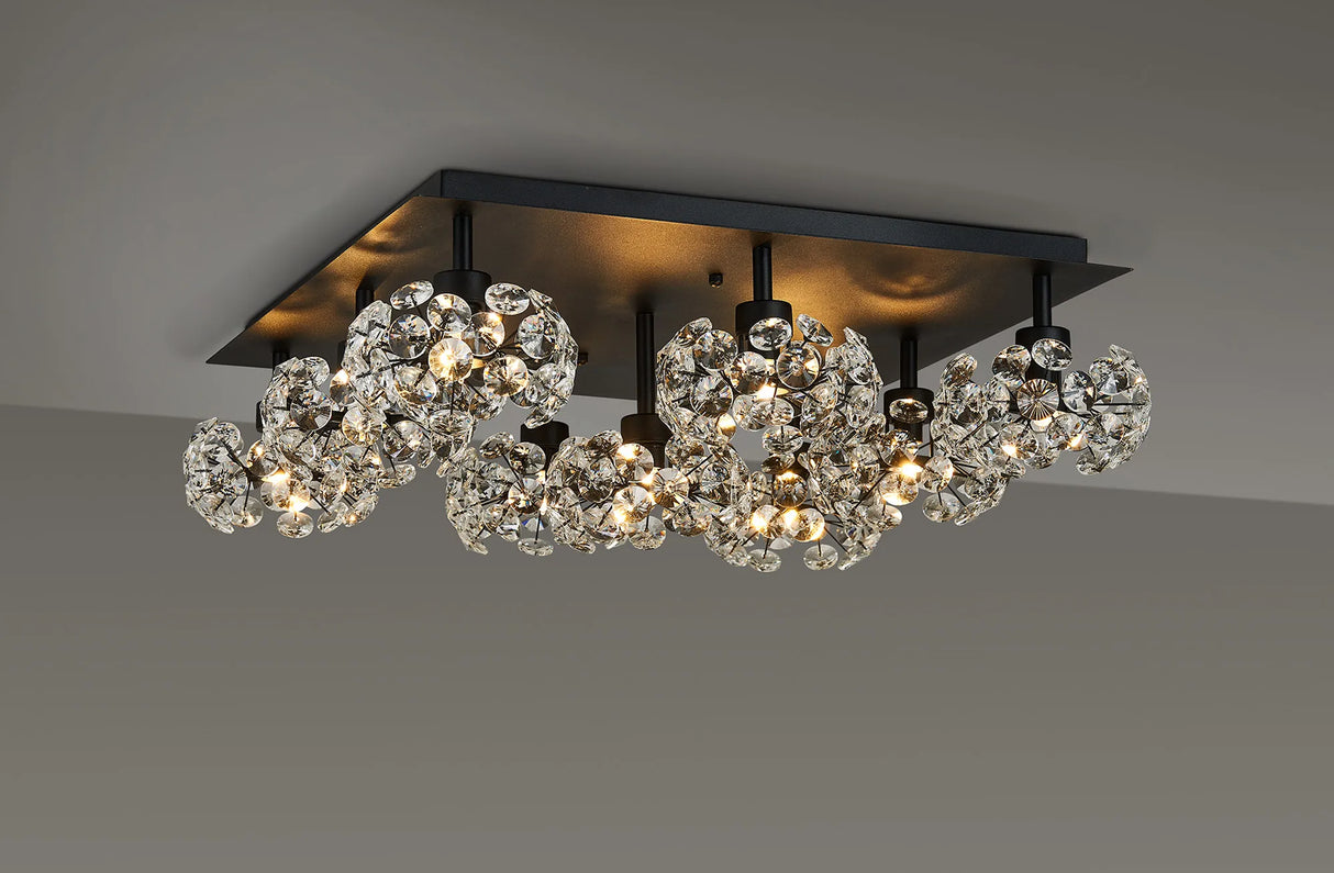 Byrne Satin Black Square 9 x G9 Flush Light Black/Clear Crystal Shade