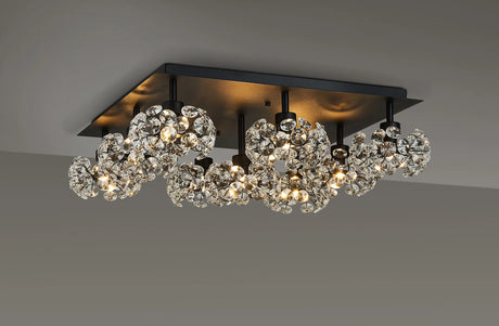 Byrne Satin Black Square 9 x G9 Flush Light Black/Clear Crystal Shade