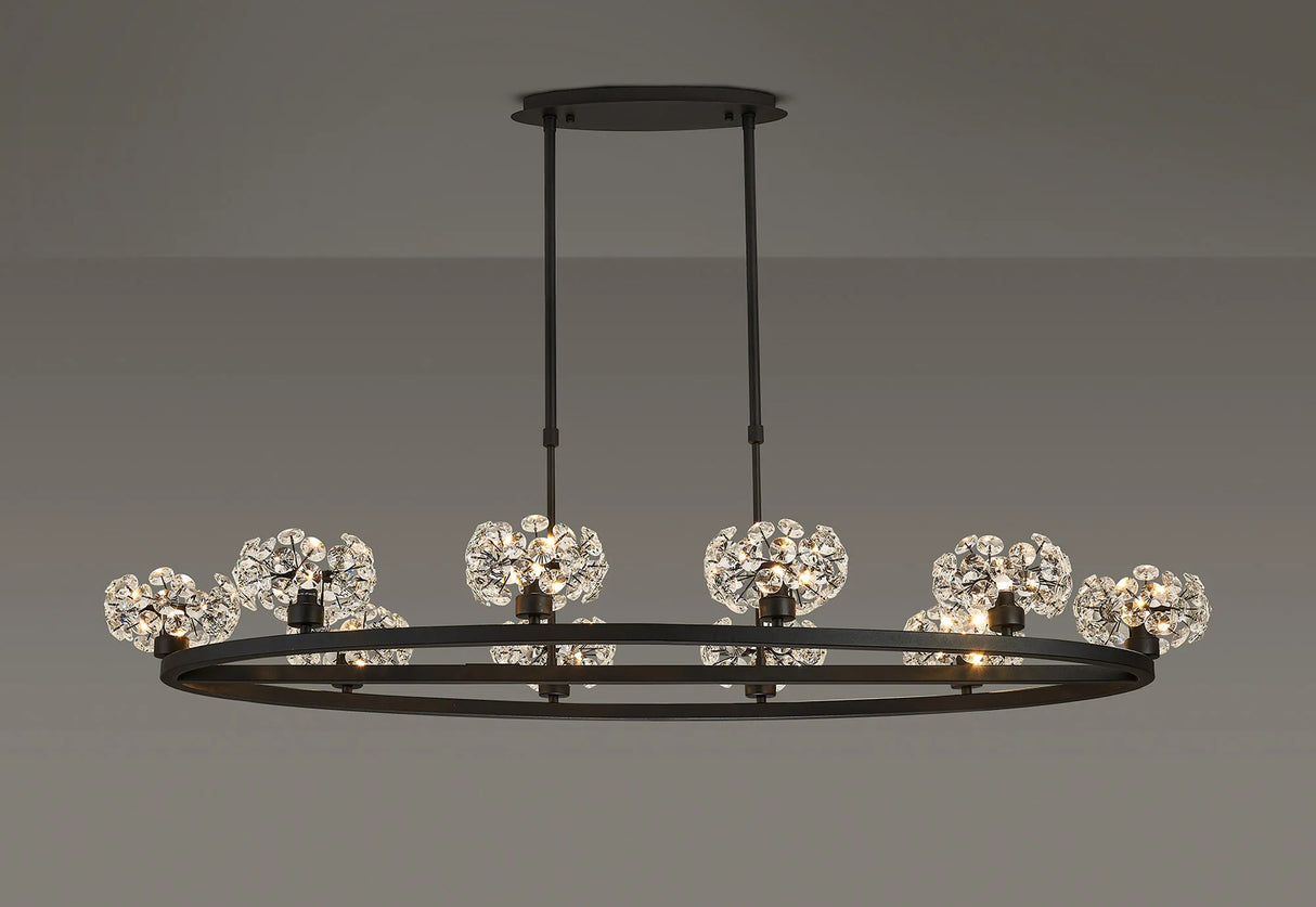 Byrne Satin Black 10 Light Oval G9 Telescopic Light Satin Black & Crystal Shade