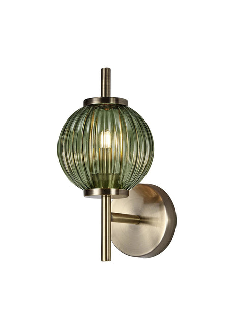 Halom Wall Lamp, 1 x G9, Antique Brass/Moss Green Glass
