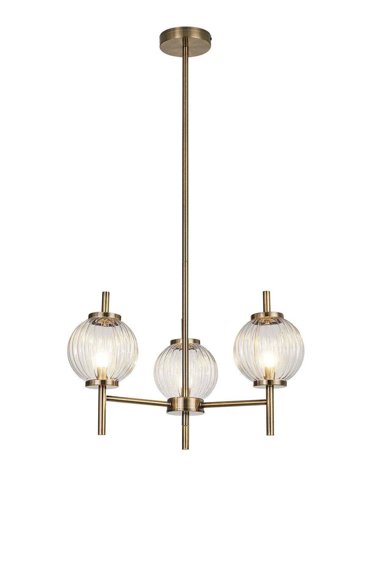 Halom 55cm Multi Height Pendant, 3 x G9, Antique Brass/Clear Glass