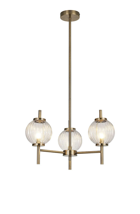 Halom 55cm Multi Height Pendant, 3 x G9, Antique Brass/Clear Glass