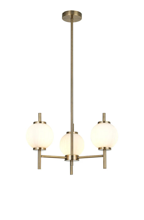 Halom 55cm Multi Height Pendant, 3 x G9, Antique Brass/Opal Glass