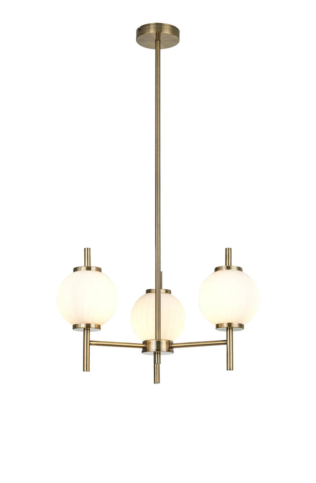 Halom 55cm Multi Height Pendant, 3 x G9, Antique Brass/Opal Glass