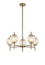 Halom 65cm Multi Height Pendant, 5 x G9, Antique Brass/Light Iridescent Glass