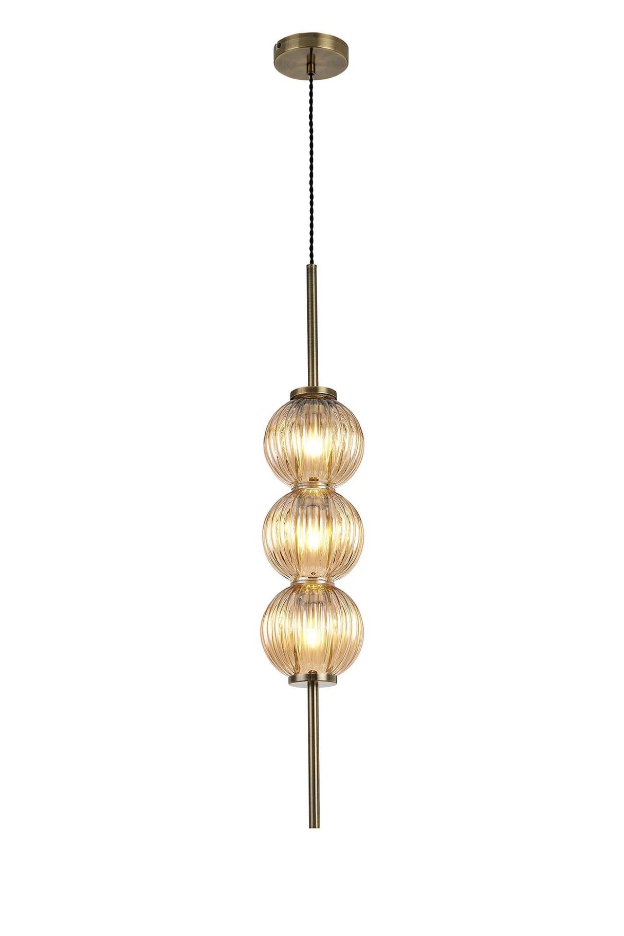 Halom 15cm Pendant, 3 x G9, Antique Brass/Amber Glass