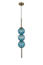 Halom 15cm Pendant, 3 x G9, Antique Brass/Blue Glass