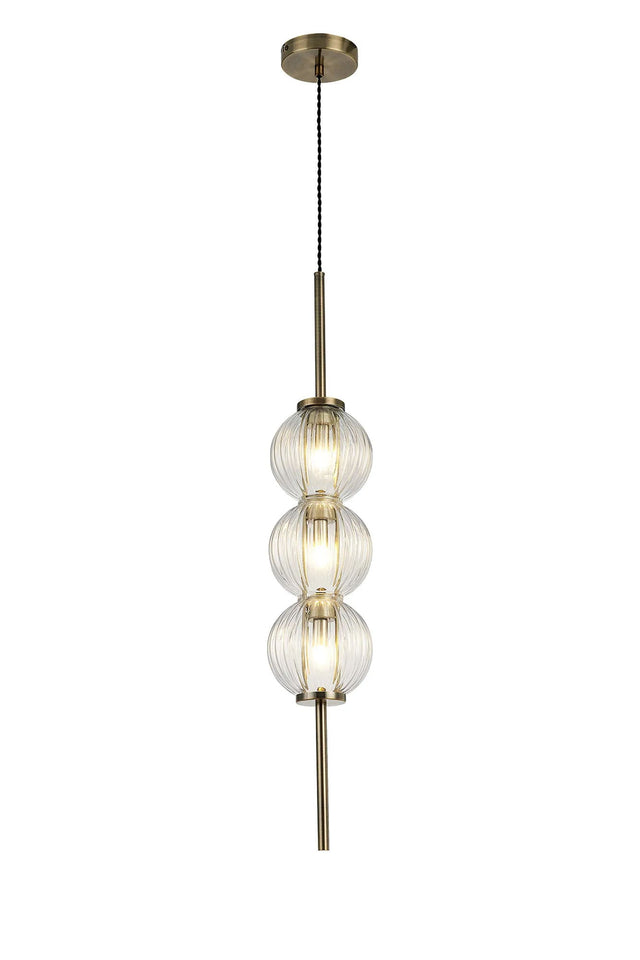 Halom 15cm Pendant, 3 x G9, Antique Brass/Clear Glass
