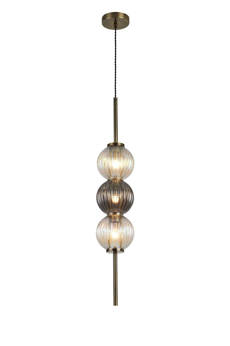 Halom 15cm Pendant, 3 x G9, Antique Brass/Light Iridescent/Smoke Glass