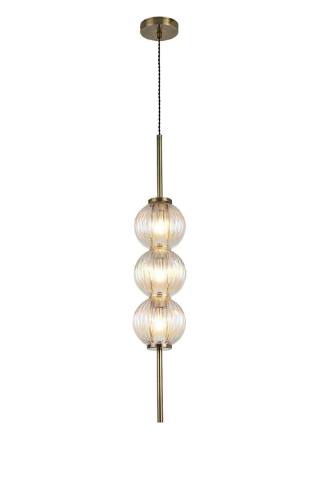 Halom 15cm Pendant, 3 x G9, Antique Brass/Light Iridescent Glass
