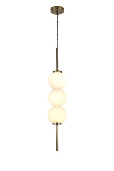 Halom 15cm Pendant, 3 x G9, Antique Brass/Opal Glass