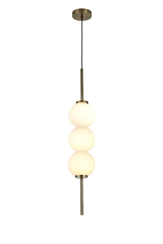 Halom 15cm Pendant, 3 x G9, Antique Brass/Opal Glass