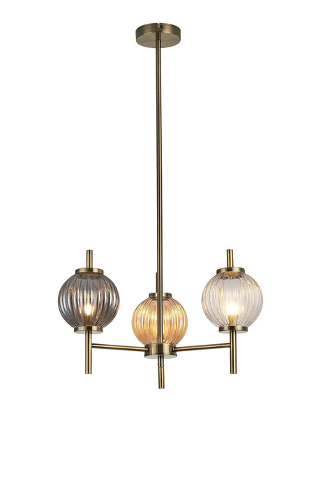 Halom 55cm Multi Height Pendant, 3 x G9, Antique Brass/Amber/Clear/Smoke Glass