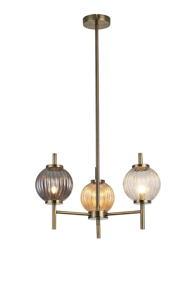 Halom 55cm Multi Height Pendant, 3 x G9, Antique Brass/Amber/Clear/Smoke Glass