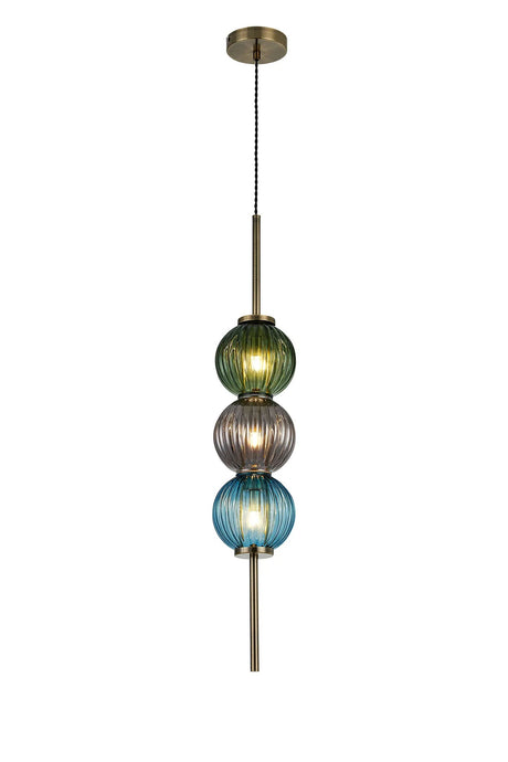 Halom 15cm Pendant, 3 x G9, Antique Brass/Blue/Moss Green/Smoke Glass