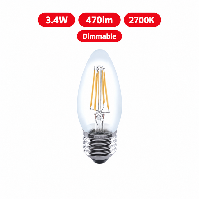 Integral LED Omni Filament Candle E27 Dimmable Bulb 3.4W 470lm 2700K Warm White – ILCANDE27DC042