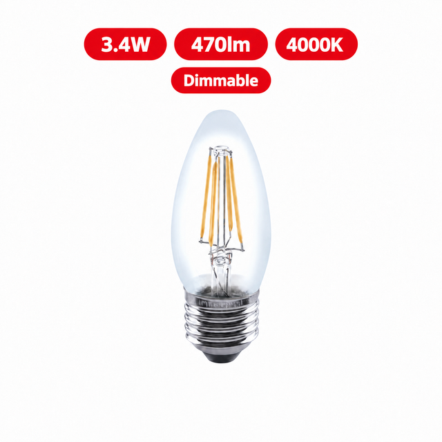 Integral LED Omni Filament Candle E27 Dimmable Bulb 3.4W 470lm 4000K Cool White – ILCANDE27DE076
