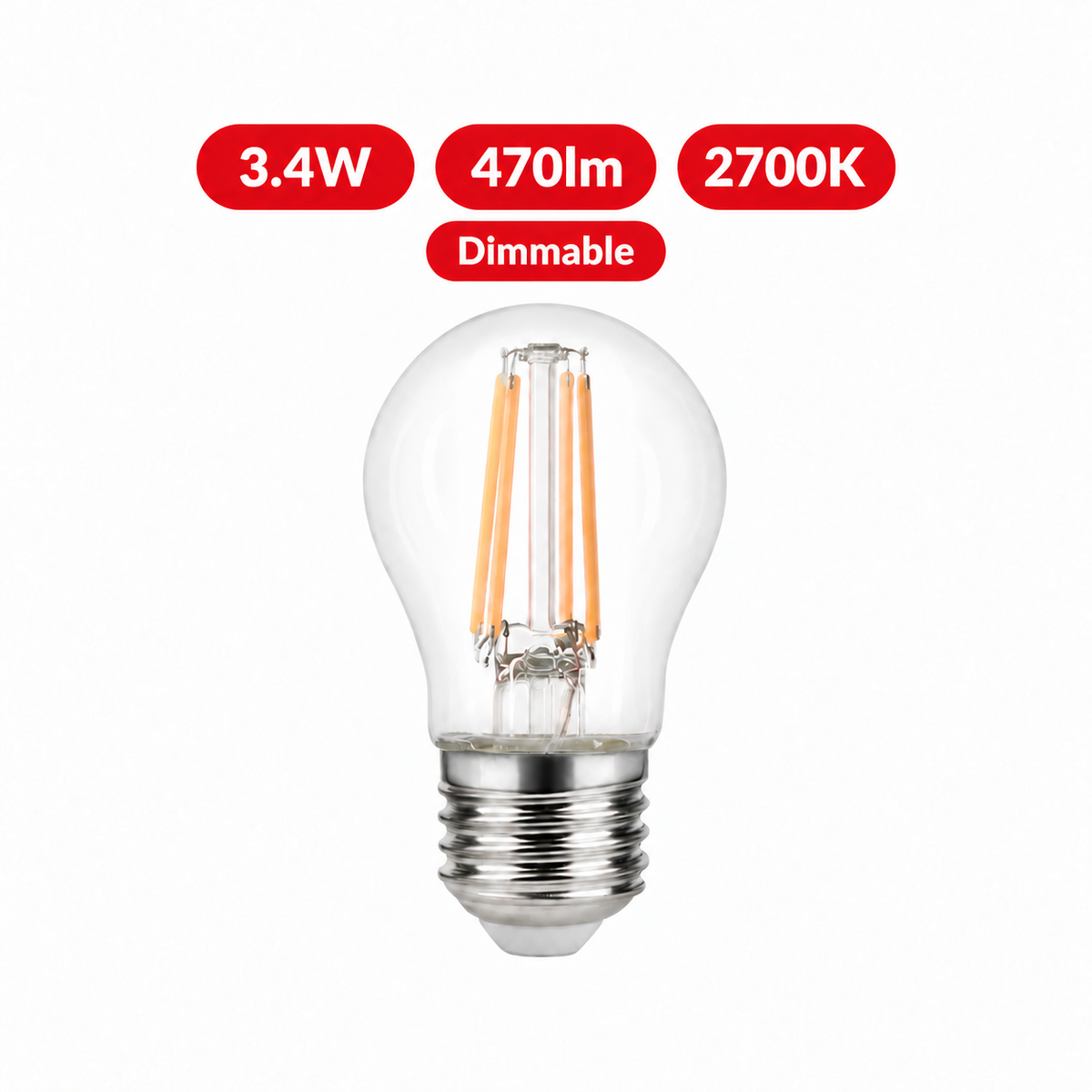 Integral LED Omni Filament Golf Ball E27 Dimmable Bulb 3.4W 470lm 2700K Warm White – ILGOLFE27DC061