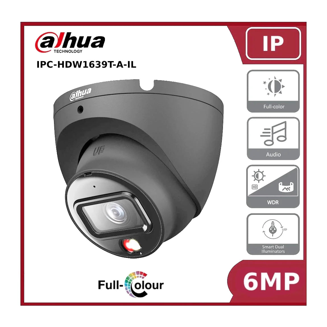 Dahua 6MP Smart Dual Light IP Security Camera - DH-IPC-HDW1639T-A-IL