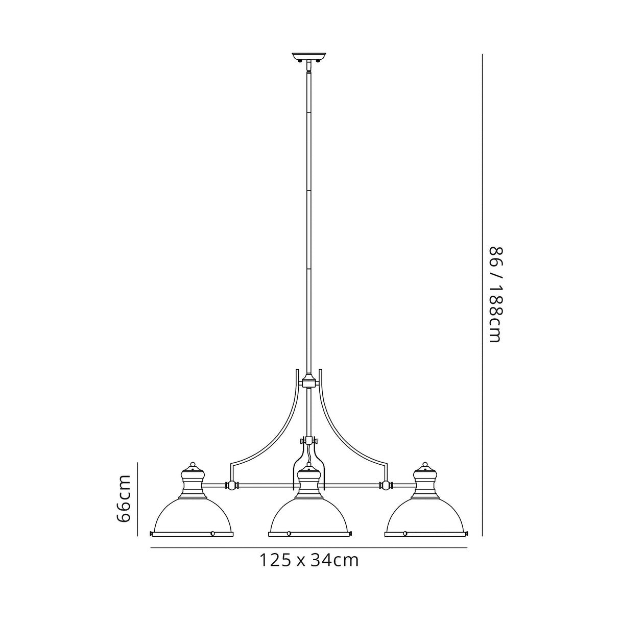 Munro Linear Pendant, 3 x E27, Antique Brass/Frosted Glass