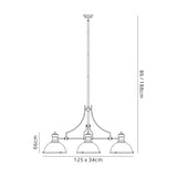 Munro Linear Pendant, 3 x E27, Antique Brass/Frosted Glass