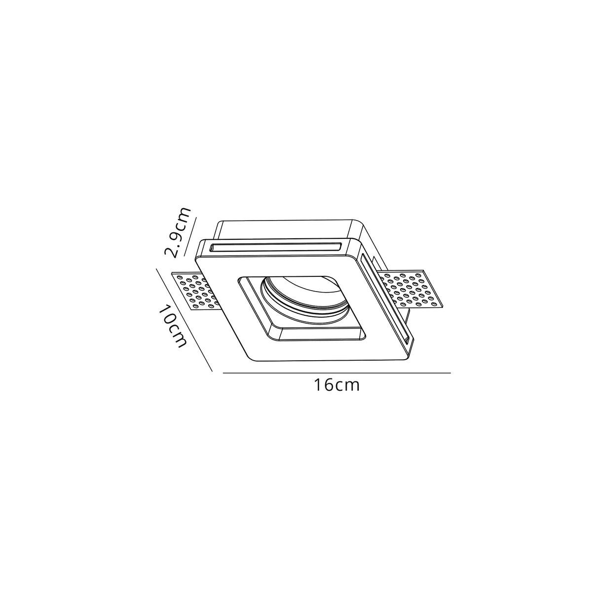 Waldron Square Stepped Recessed Spotlight,  1 x GU10, White Paintable Gypsum, Cut Out: L:103mmxW:103mm