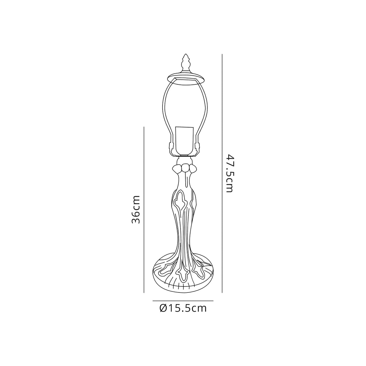 Park 47.5cm Curved Tiffany Table Lamp, 1 x E27, Aged Antique Brass